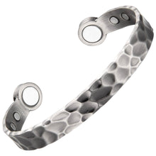 Load image into Gallery viewer, Powerful Hammered Silver Copper Magnetic Bangle