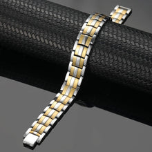 Load image into Gallery viewer, Silver Gold Titanium Fully Magnetic Therapy Bracelet - Gauss Therapy