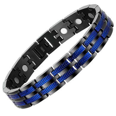Black & Blue Titanium Magnetic Bracelet - Gauss Therapy