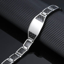 Load image into Gallery viewer, Silver Carbon Fibre ID Magnetic Bracelet - Gauss Therapy