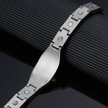 Load image into Gallery viewer, Silver Carbon Fibre ID Magnetic Bracelet - Gauss Therapy