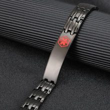 Load image into Gallery viewer, Black Stainless Steel ID Magnetic Bracelet - Gauss Therapy