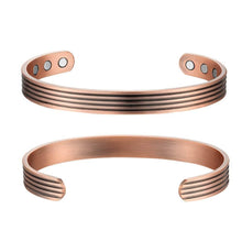 Load image into Gallery viewer, Threaded Striped Pure Copper Magnetic Bangle - Gauss Therapy