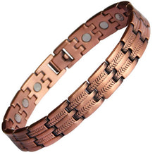 Load image into Gallery viewer, Feather Engraved Copper Magnetic Bracelet - Gauss Therapy