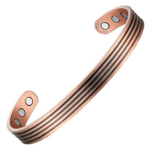Load image into Gallery viewer, Threaded Striped Pure Copper Magnetic Bangle - Gauss Therapy