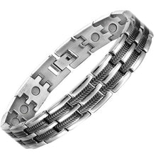 Load image into Gallery viewer, Silver & Black Titanium Magnetic Bracelet - Gauss Therapy