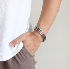 Load image into Gallery viewer, Silver & Black Titanium Magnetic Bracelet - Gauss Therapy