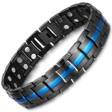 Load image into Gallery viewer, Mens Black Blue Titanium Strong Magnetic Bracelet - Gauss Therapy