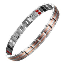 Load image into Gallery viewer, Ladies Silver & Rose Gold 4in1 Titanium Magnetic Bracelet - Gauss Therapy