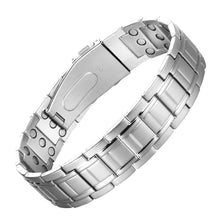 Load image into Gallery viewer, Silver Buckle Triple Row Titanium Magnetic Bracelet - Gauss Therapy