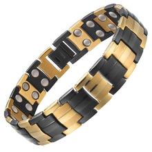 Load image into Gallery viewer, Black Gold Double Row Two Tone Bracelet - Gauss Therapy