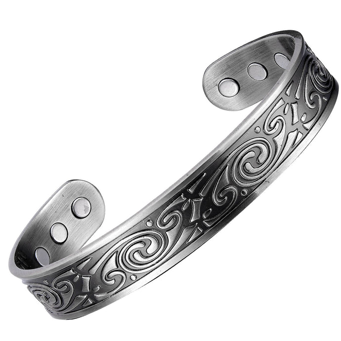 Silver Swirl Design Copper Magnetic Bangle