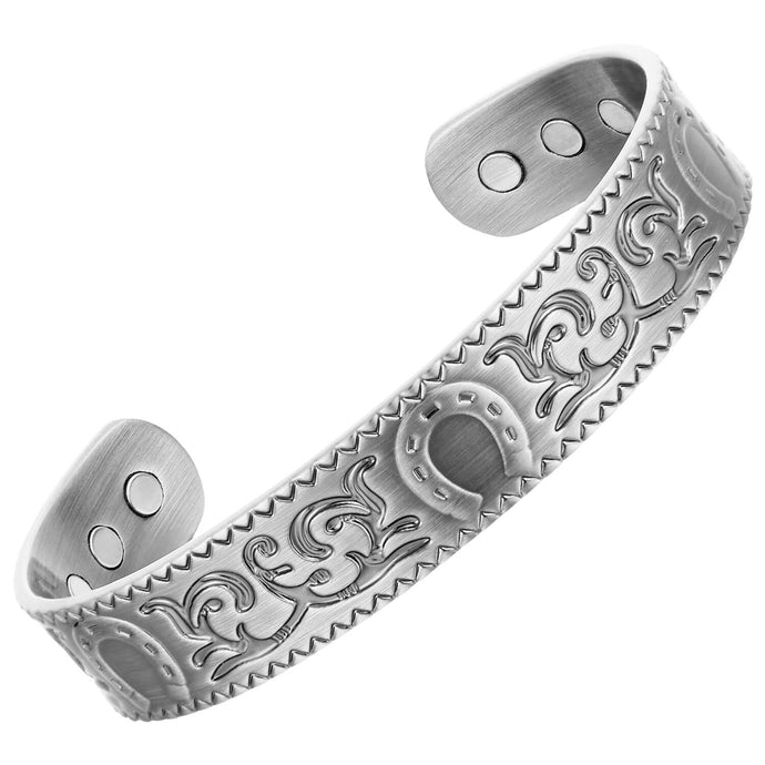 Silver Horseshoe Magnetic Therapy Copper Bangle