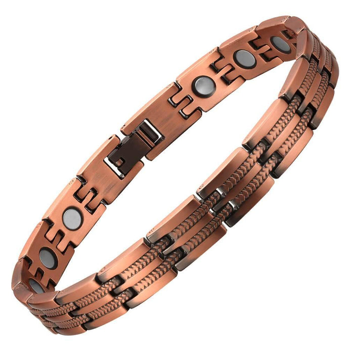 Womens Feathered Copper Magnetic Bracelet - Gauss Therapy