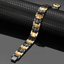 Load image into Gallery viewer, Black Gold Double Row Two Tone Bracelet - Gauss Therapy
