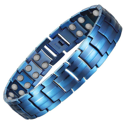 Mens Blue Titanium Strong Magnetic Therapy Bracelet - Gauss Therapy
