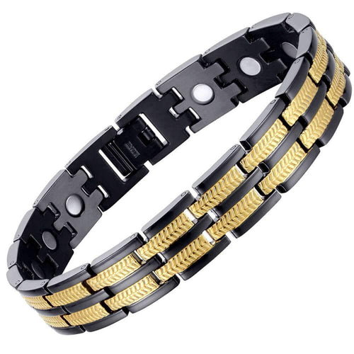 Black & Gold Titanium Magnetic Bracelet - Gauss Therapy