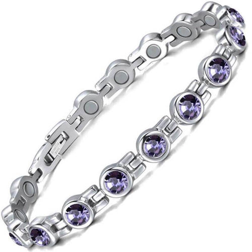 Ladies Laguna Purple Crystal Magnetic Bracelet - Gauss Therapy