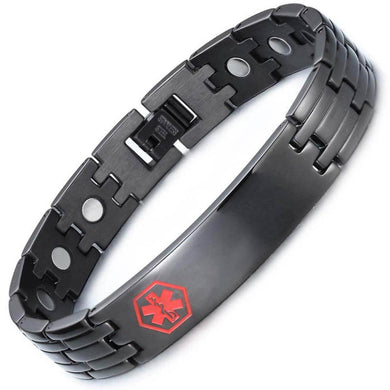 Black Stainless Steel ID Magnetic Bracelet - Gauss Therapy