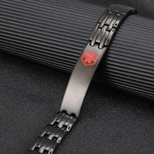 Load image into Gallery viewer, Black Stainless Steel ID Magnetic Bracelet - Gauss Therapy
