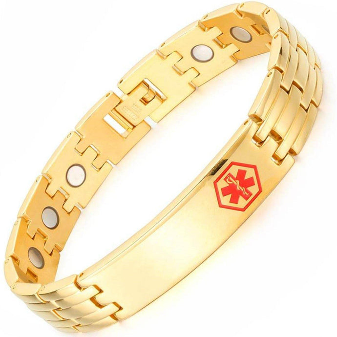 Gold Stainless Steel ID Magnetic Bracelet - Gauss Therapy