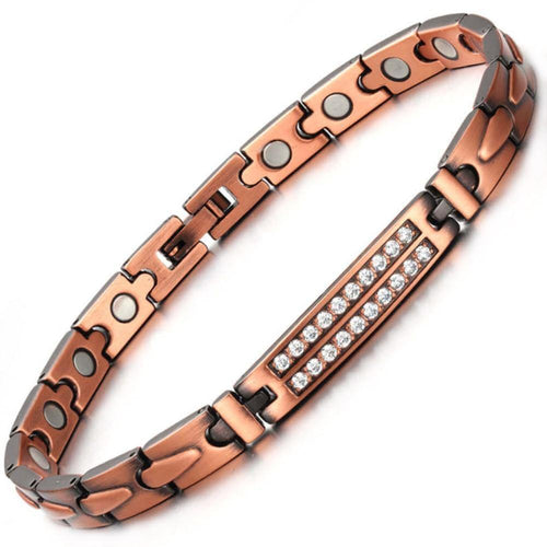 Ladies Crystal Copper Magnetic Bracelet - Gauss Therapy