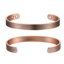 Load image into Gallery viewer, Threaded Striped Pure Copper Magnetic Bangle - Gauss Therapy
