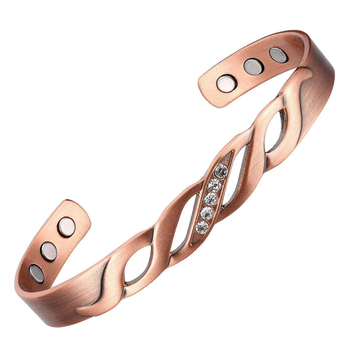 Ladies Elegant Crystal Copper Magnetic Bangle - Gauss Therapy
