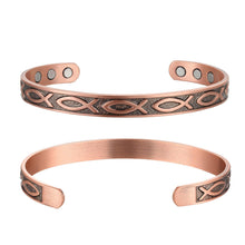Load image into Gallery viewer, Copper Magnetic Bangle Religious Fish Design - Gauss Therapy
