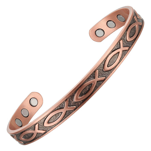 Copper Magnetic Bangle Religious Fish Design - Gauss Therapy
