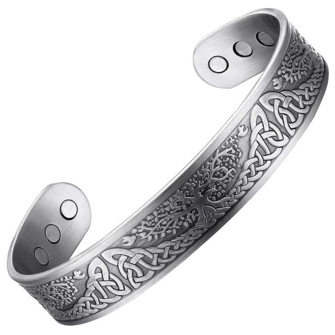 Tree of Life Unique Silver Copper Magnetic Bangle - Gauss Therapy