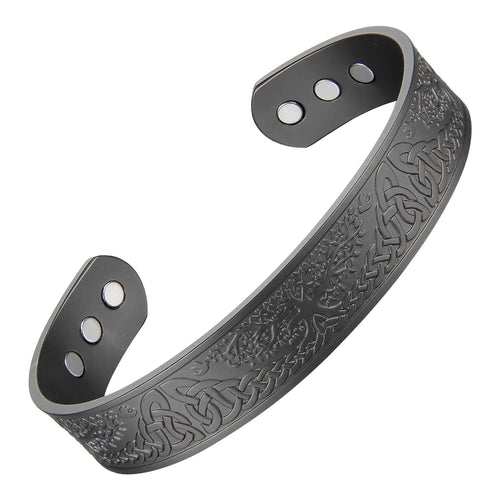 Tree of Life Unique Black Copper Magnetic Bangle - Gauss Therapy