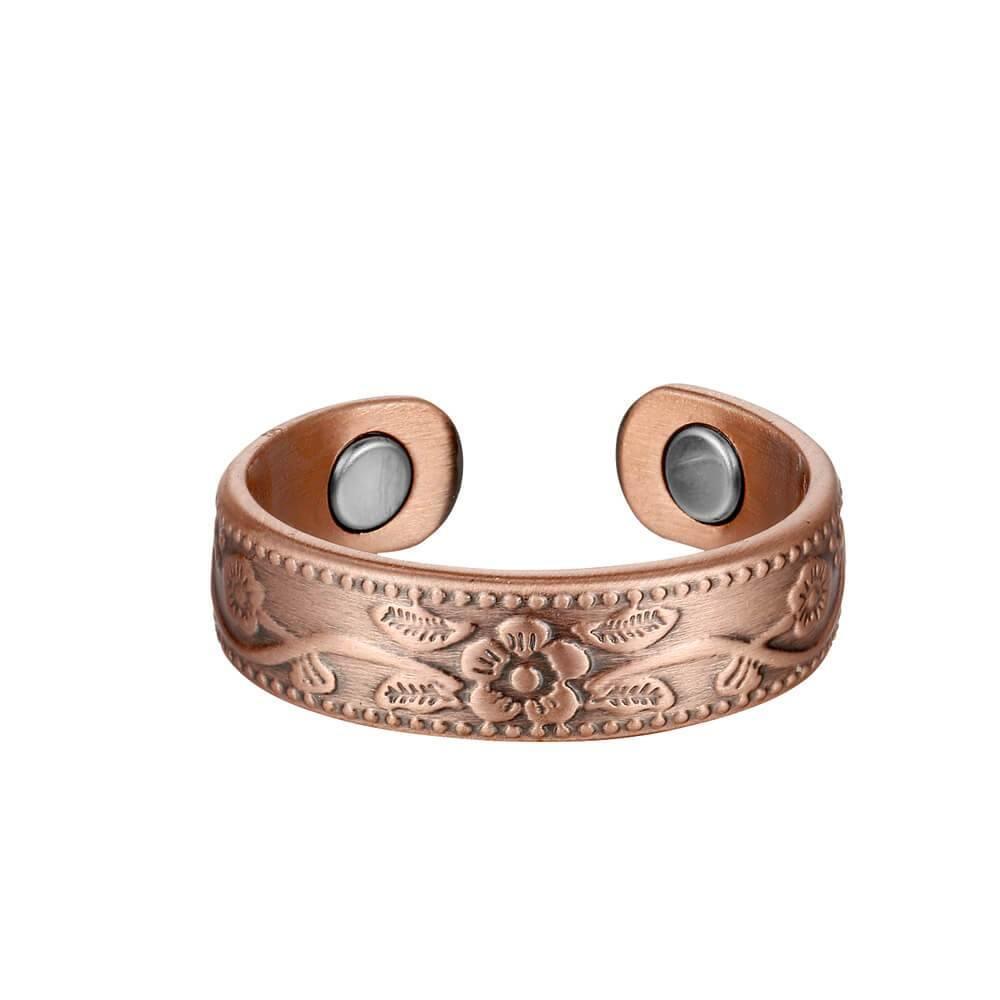 Set of Two - Antique Floral Copper Magnetic Rings | Gauss Therapy