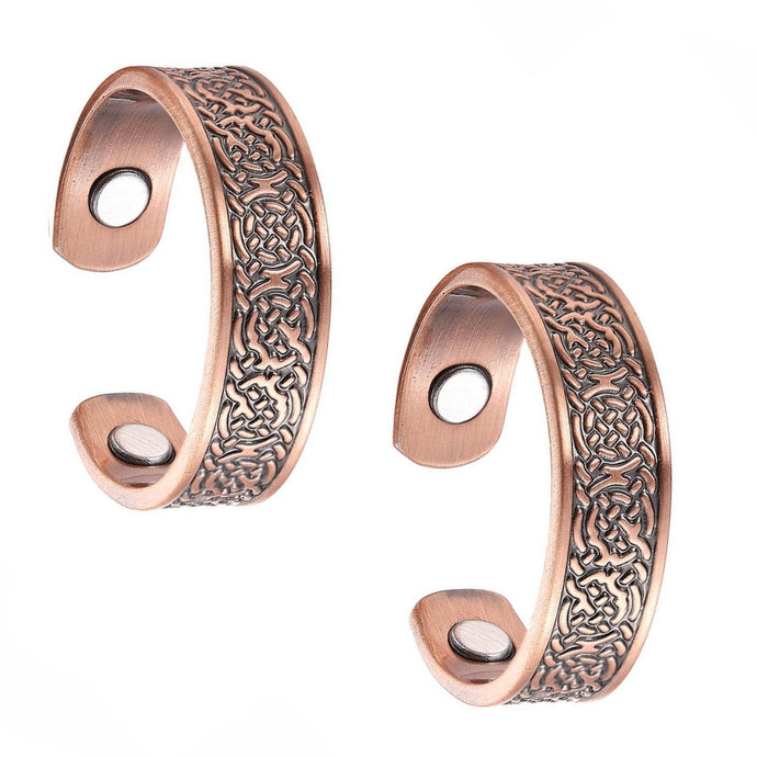 Set of Two - Pure Copper Intricate Magnetic Rings - Gauss Therapy