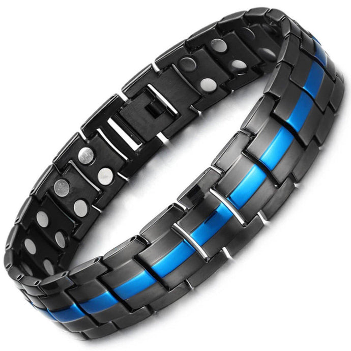 Mens Black Blue Titanium Strong Magnetic Bracelet - Gauss Therapy