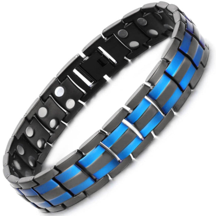 Blue Black Titanium Solid Magnetic Therapy Bracelet - Gauss Therapy