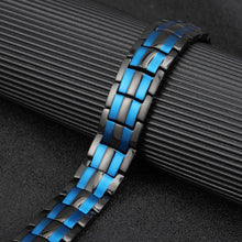 Load image into Gallery viewer, Blue Black Titanium Solid Magnetic Therapy Bracelet - Gauss Therapy
