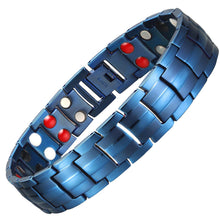 Load image into Gallery viewer, Blue Titanium Double Row Magnetic Therapy Bracelet - Gauss Therapy

