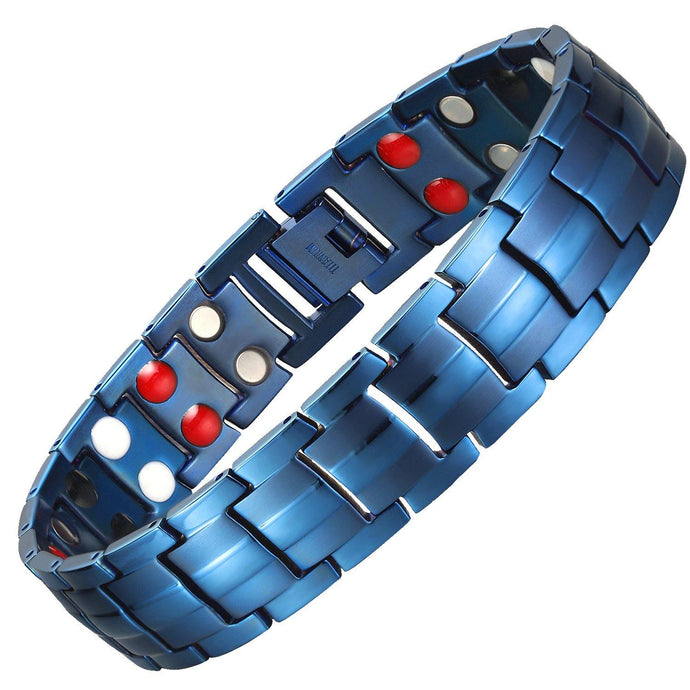 Blue Titanium Double Row Magnetic Therapy Bracelet - Gauss Therapy
