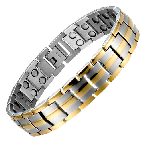 Silver & Gold Titanium Ultra Power Magnetic Bracelet - Gauss Therapy