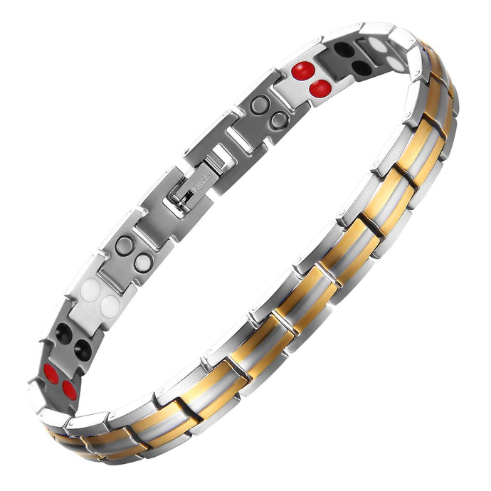 Ladies Silver & Gold 4in1 Titanium Magnetic Bracelet - Gauss Therapy