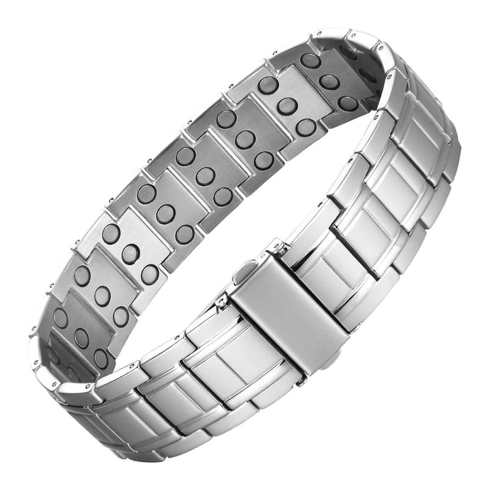 Silver Buckle Triple Row Titanium Magnetic Bracelet - Gauss Therapy