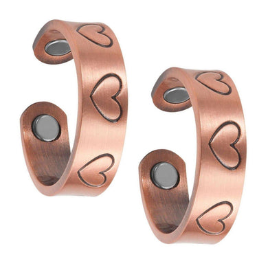 Set of Two - Love Heart Copper Magnetic Rings - Gauss Therapy