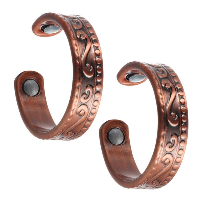 Set of Two - Floral Copper Magnetic Rings - Gauss Therapy