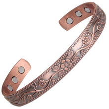 Load image into Gallery viewer, Antique Floral Magnetic Copper Bangle - Gauss Therapy
