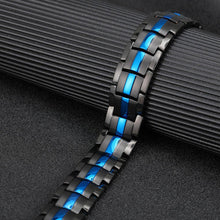 Load image into Gallery viewer, Black Blue Titanium 4in1 Magnetic Therapy Bracelet - Gauss Therapy
