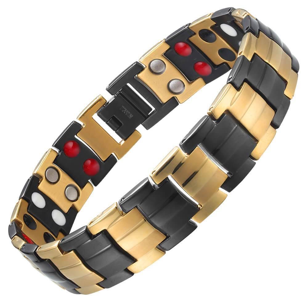 Mens Titanium Bracelet Black Gold Titanium Gauss Therapy