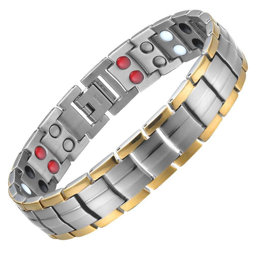Silver Gold Titanium 4in1 Therapy Magnetic Bracelet - Gauss Therapy