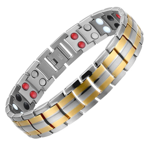 Silver Gold Titanium 4in1 Magnetic Therapy Bracelet - Gauss Therapy