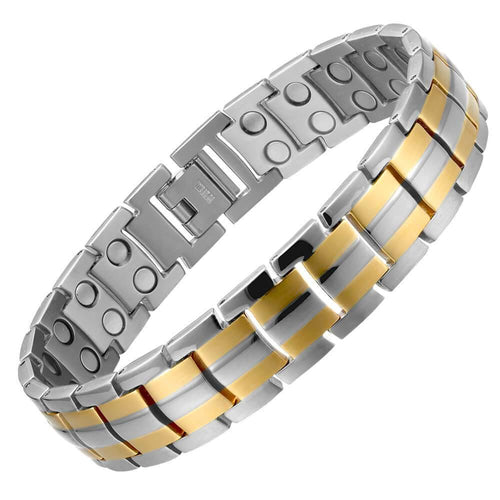 Silver Gold Titanium Fully Magnetic Therapy Bracelet - Gauss Therapy
